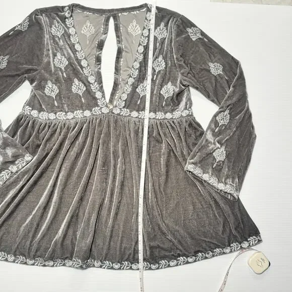 POL Velvet Tunic Silver Gray Women’s Medium Boho Fairy Cottage Festival Babydoll - Picture 12 of 16